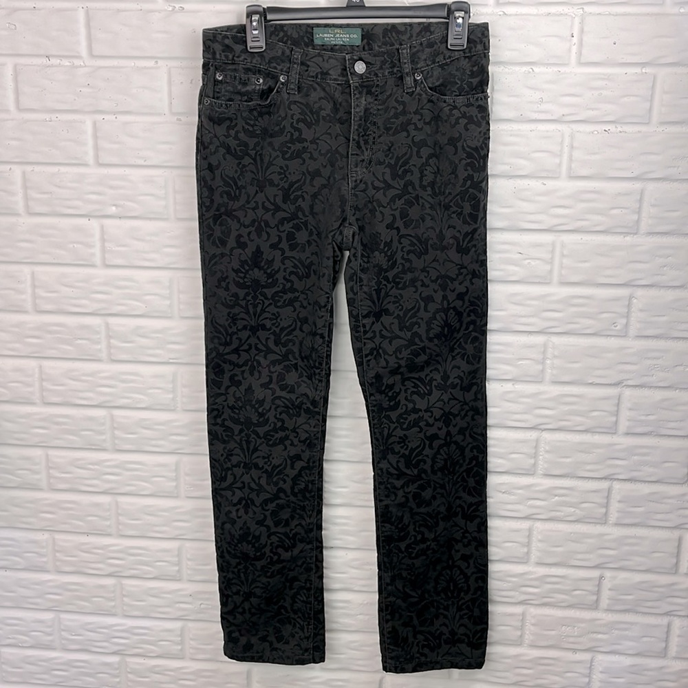 LAUREN RALPH LAUREN JEANS BLACK VELVET FLORAL CLASSIC STRAIGHT SIZE 6P